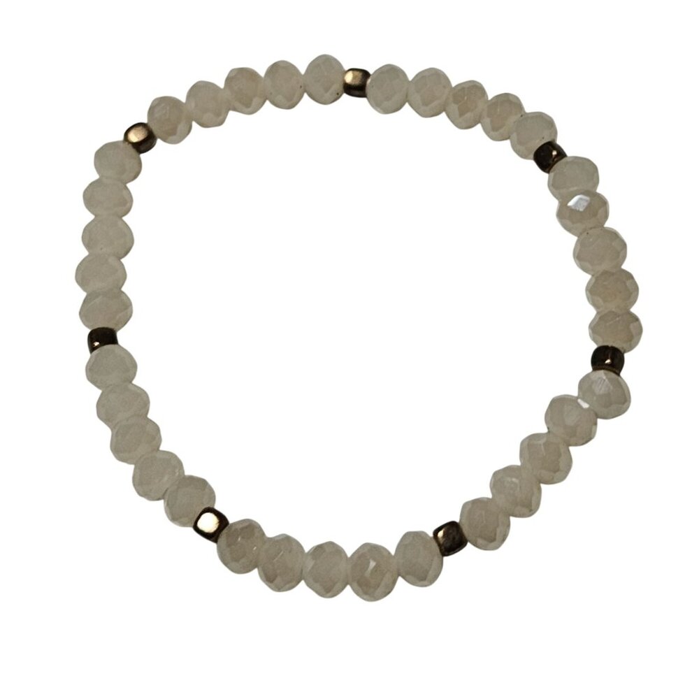 Elegant Faceted Beaded Stretch Bracelet White Beads Fashion Jewelry Women